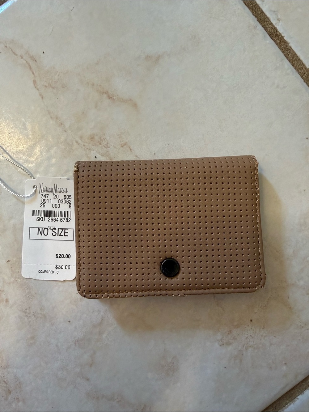 Neiman Marcus Perforated Taupe Card Case